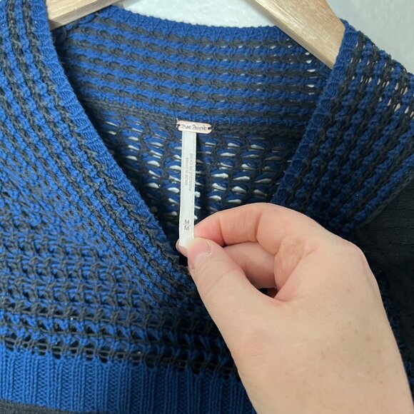 Free People Black Blue Snow Day Knit Thermal Top Medium - Picture 8 of 10